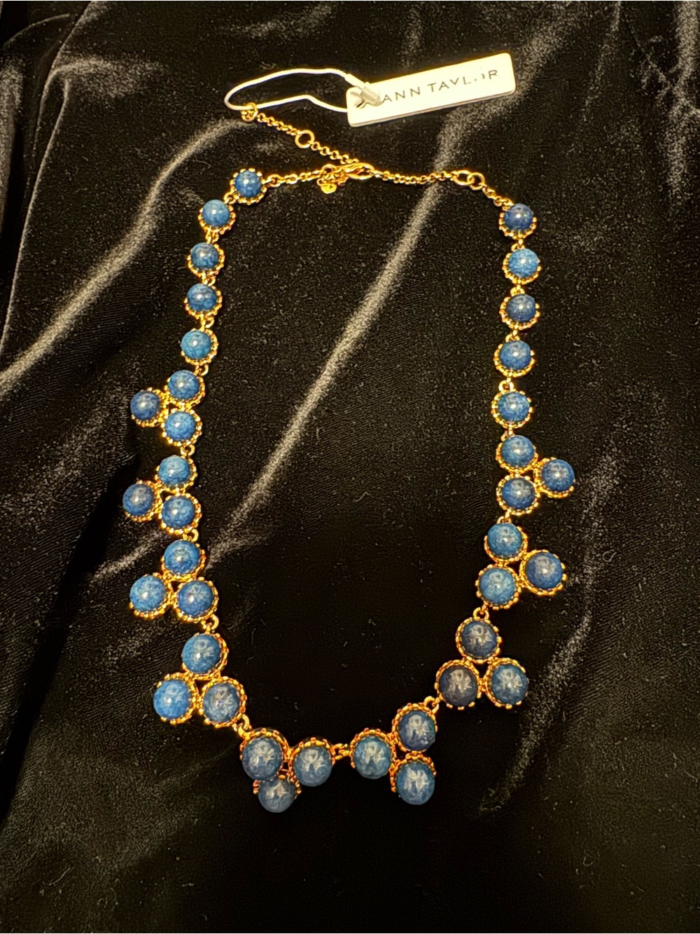 Ann Taylor Gold-Tone Necklace with Blue Crystal Clusters